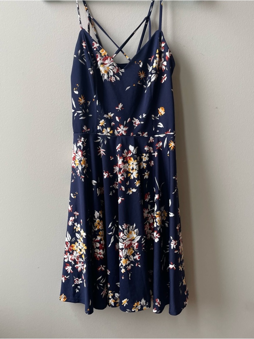 The General Good Navy Blue Floral A-Line Strappy Summer Mini Dress Women’s Small